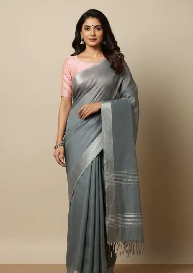 Rajata Dhaara Handwoven Cotton Saree