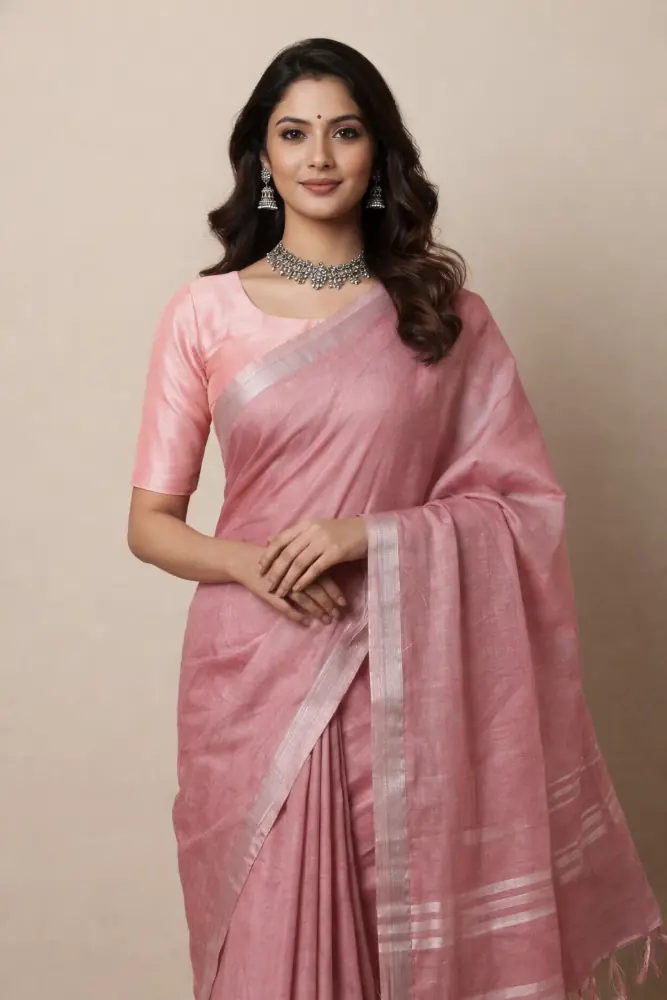 Gulabi Dhaara Blush Pink Handwoven Cotton Saree