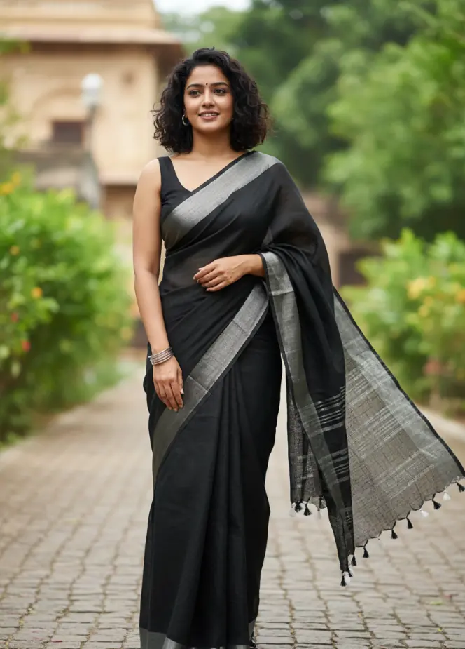 Kaali Rekha Black Handwoven Cotton Saree