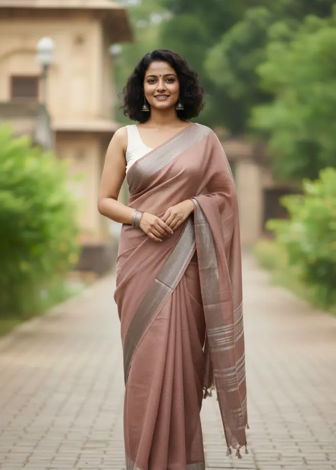 Gulabi Sandstone Handwoven Cotton Saree