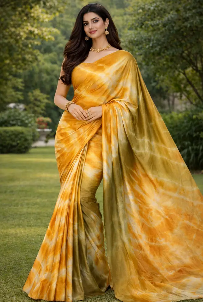 Kavya Mustard Gold–Olive Tie & Dye Handwoven Saree