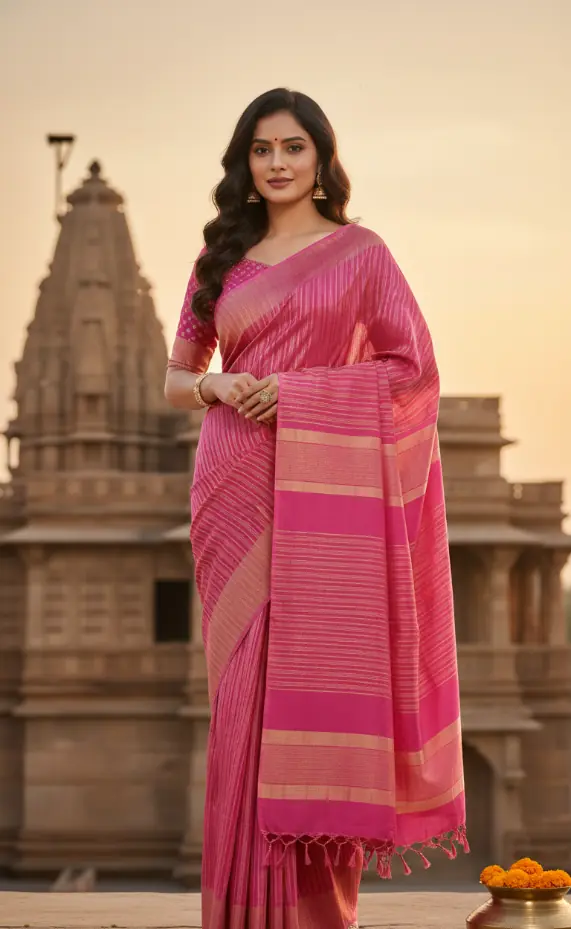 Gulnaar Rekha Rose Pink Cotton Handloom Saree