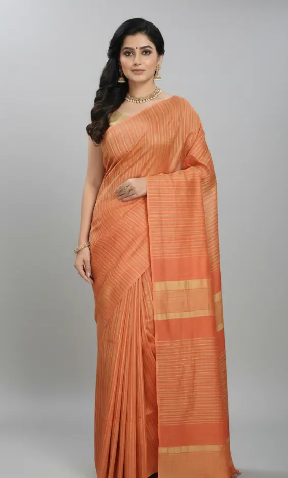 Kanak Rekha Burnt Orange Cotton Handloom Saree
