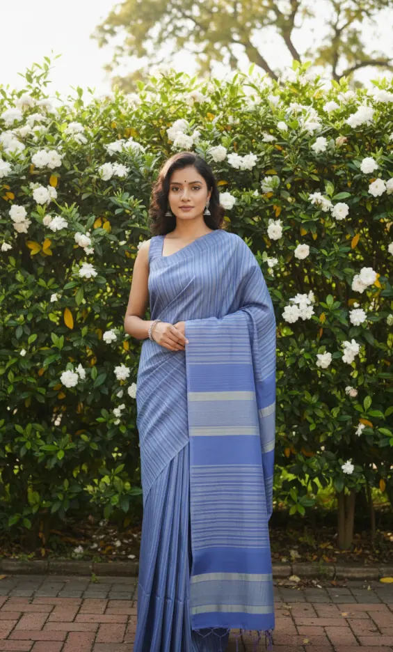 Neerja Rekha Blue Cotton Handloom Saree