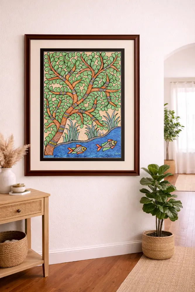 Tree & Fish Nature Theme Madhubani Painting
