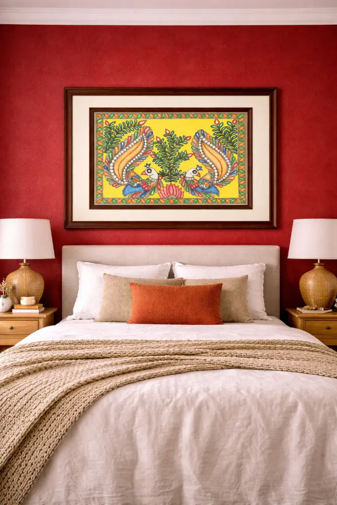 Twin Birds Folk Motif Madhubani Painting