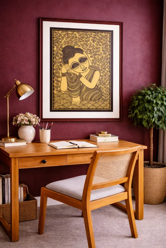 Elegant Monochrome Madhubani Lady Painting