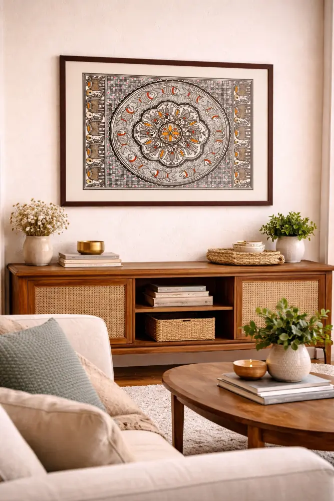 Intricate Mandala Madhubani Folk Painting