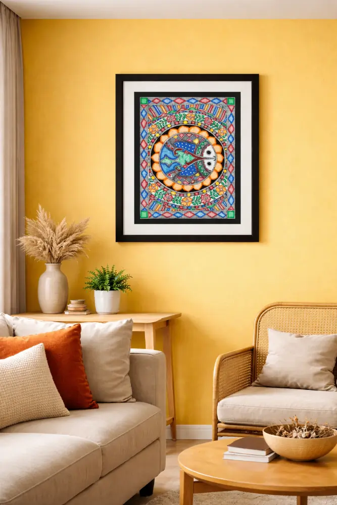 Circular Fish Harmony Madhubani Painting