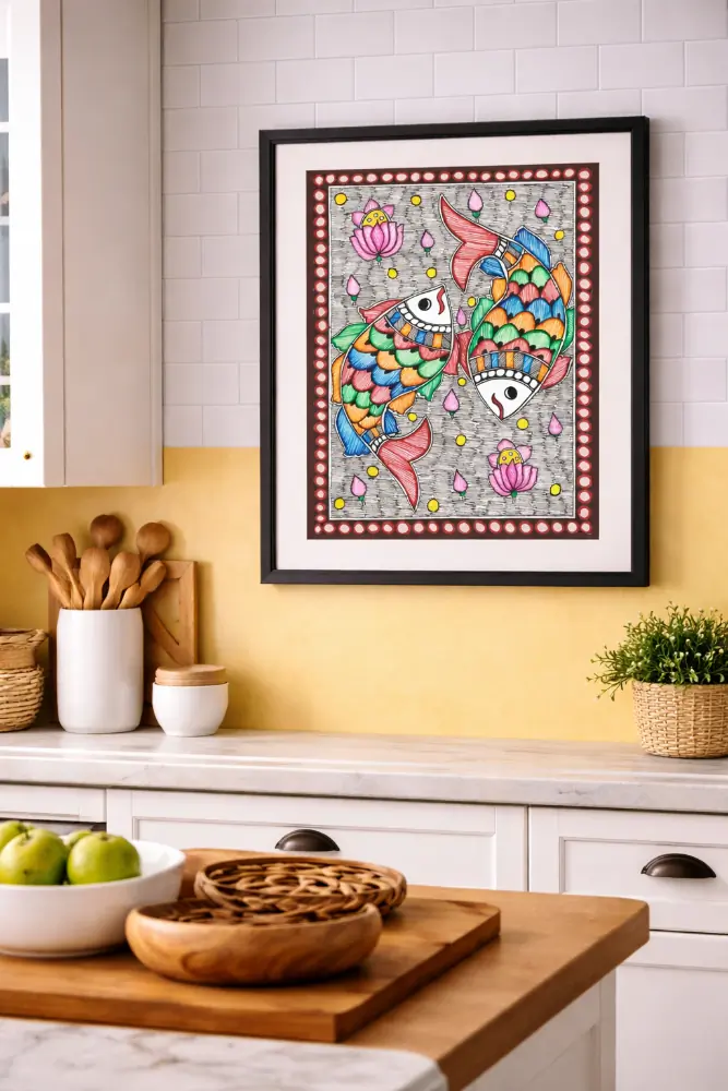 Lotus Fish Harmony Madhubani Painting