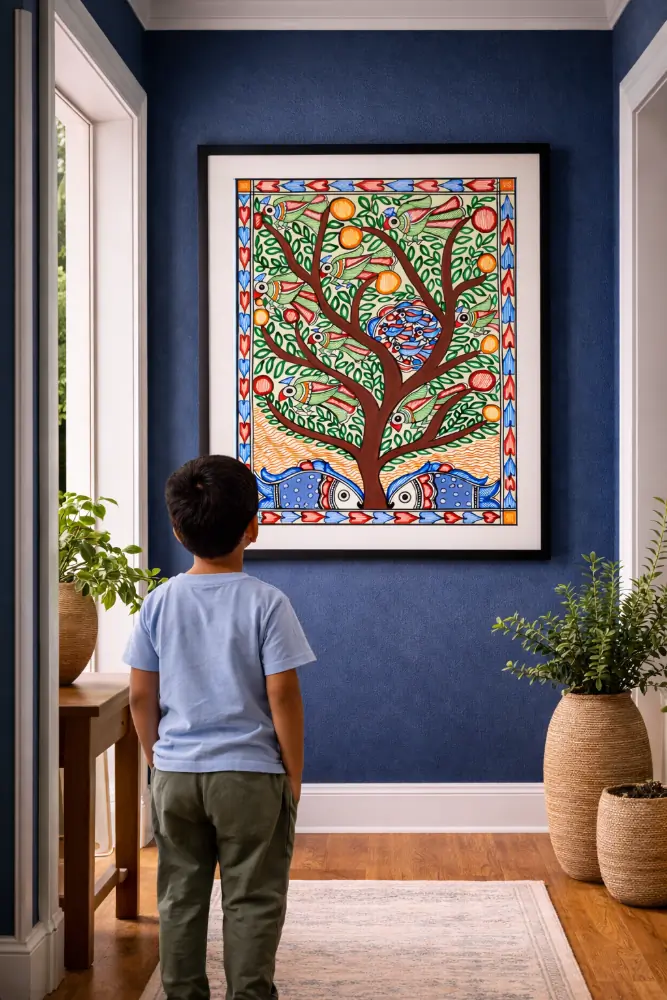 Tree of Life Fish Madhubani Painting