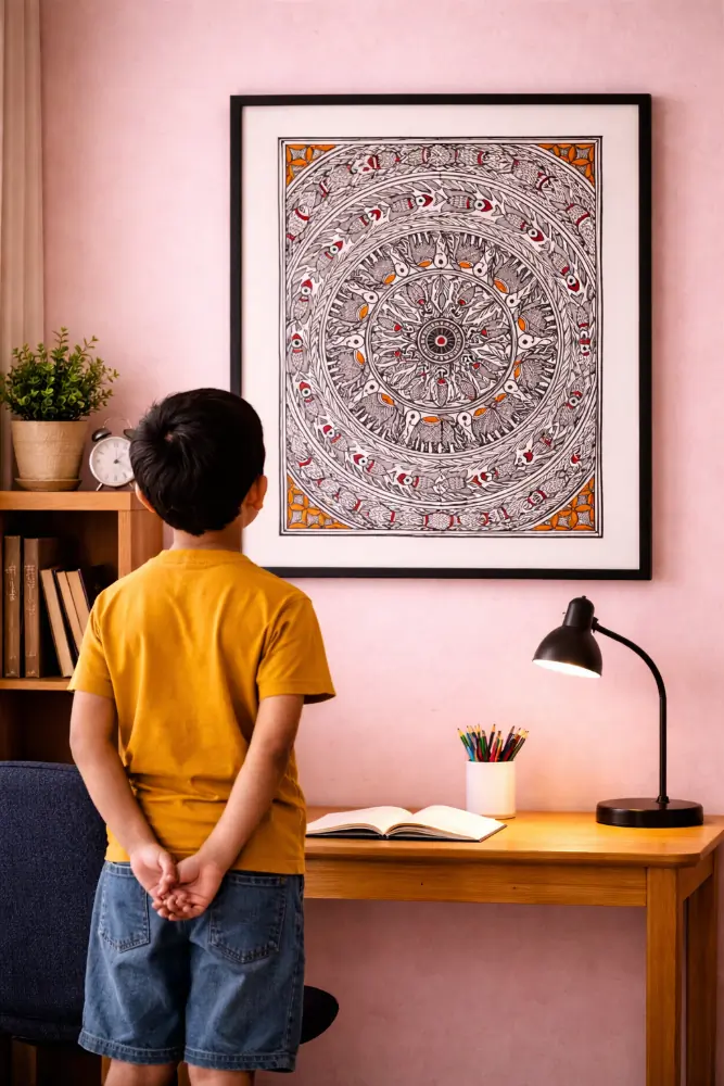Monochrome Mandala Madhubani Painting