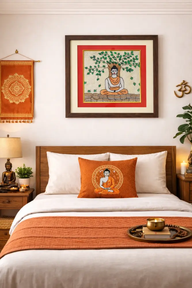 Bodhi Shanti Framed Sujani Handcrafted Meditation Art