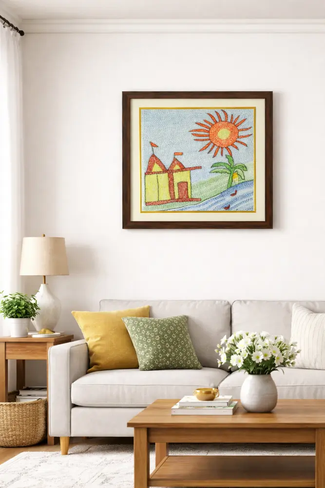 Surya Mandir Framed Sujani Handcrafted Temple Landscape Art