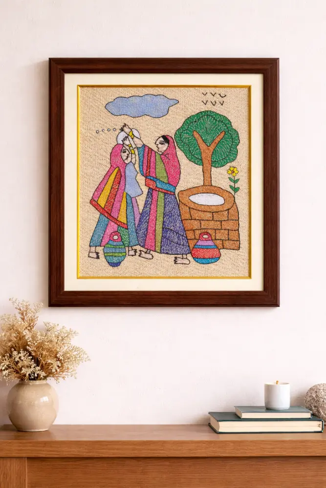 Gramin Saheliyan Framed Sujani Handcrafted Village Women Art