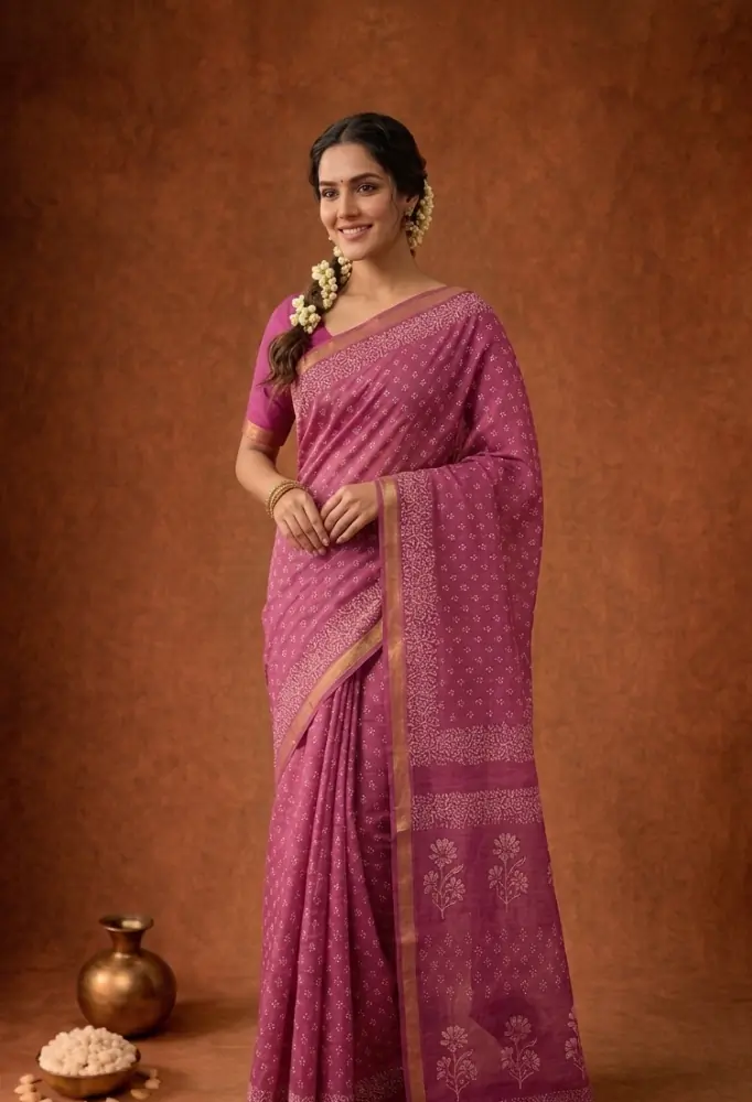 Rose Aura Handwoven Pink Cotton Silk Saree