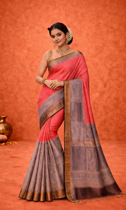 Coral Royale Handwoven Cotton Silk Saree