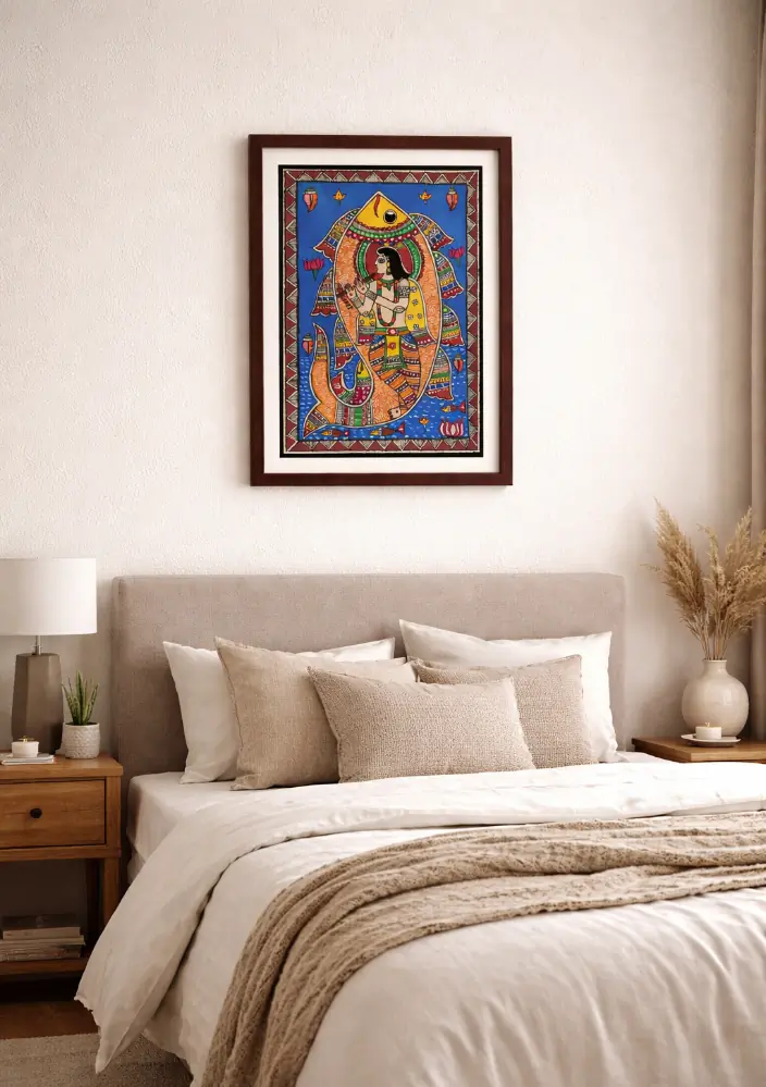 Divine Krishna Madhubani Art  Handmade Mythological Painting 