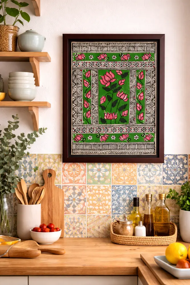 Lotus Bloom Madhubani Art Handmade Floral Folk Painting