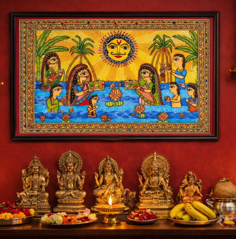 Surya Madhubani Wall Art  Sacred Ritual Folk Painting 
