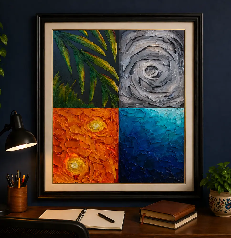 Four Elements Abstract Wall Art Earth, Air, Fire & Water Symbol Painting