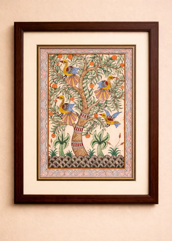  Handcrafted Madhubani Painting Birds on a Tree