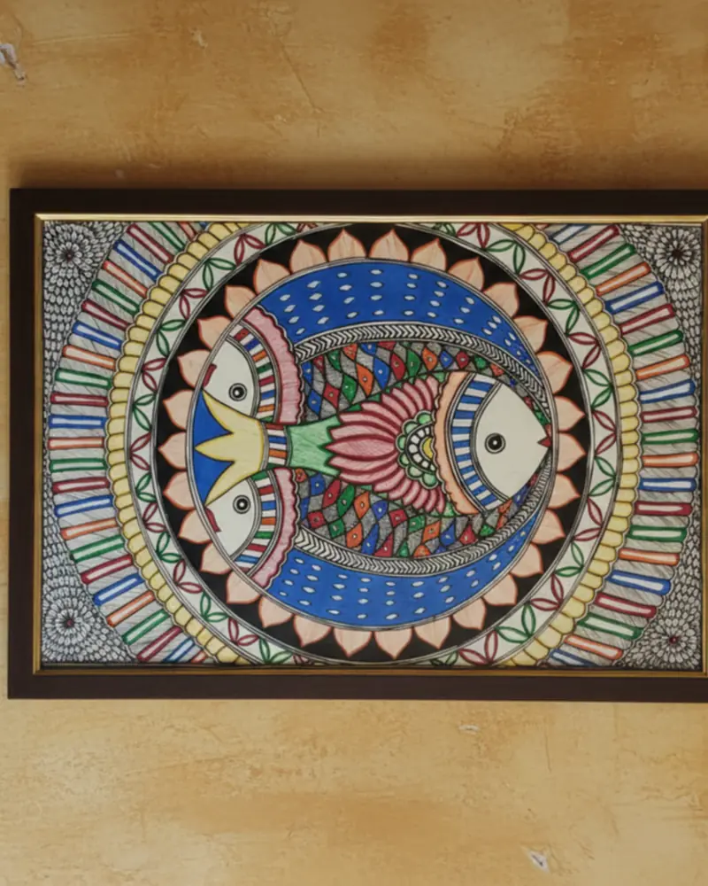 Madhubani Painting Matsya Chakra (Sanskrit for Fish Wheel/Circle)