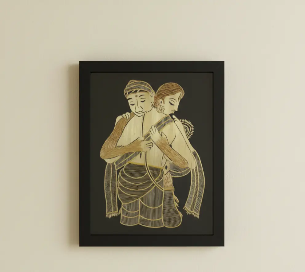 Handcrafted Sikki Grass Art  Lord Ram and Hanuman Embrace