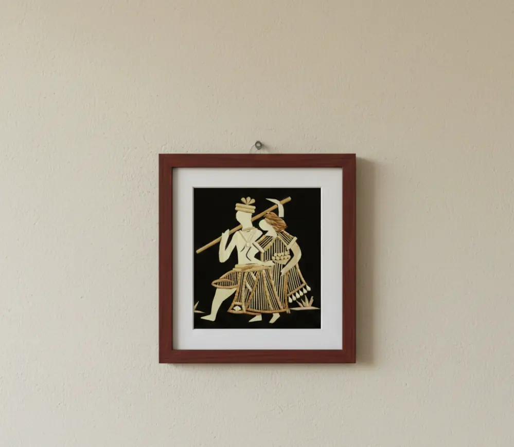 Handcrafted Sikki Grass Art  Tribal Couple 