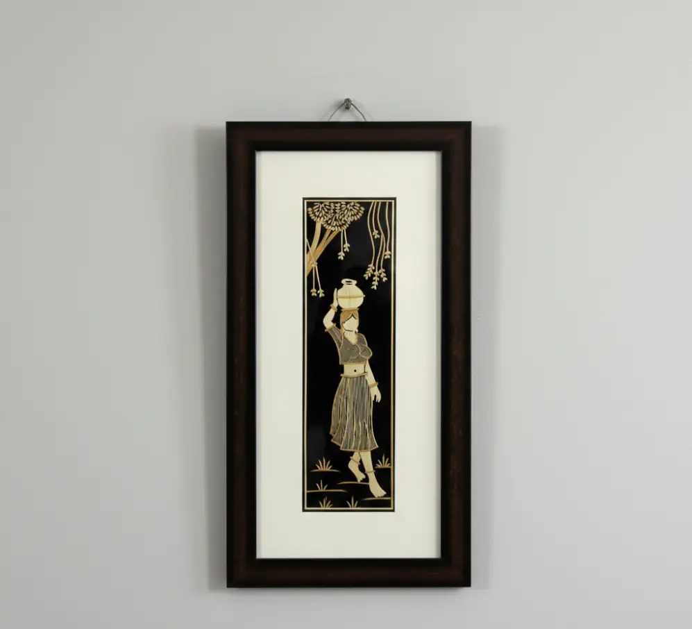 Handcrafted Sikki Grass Art  Village Woman Carrying a Pot