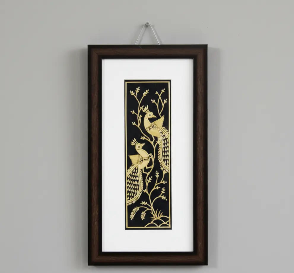 Handcrafted Sikki Grass Art  Twin Peacocks on a Branch