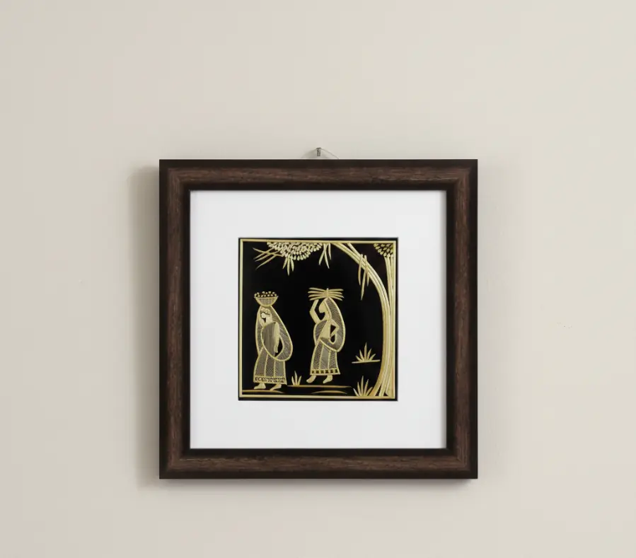 Handcrafted Sikki Grass Art  Rural Life Under the Moonlight