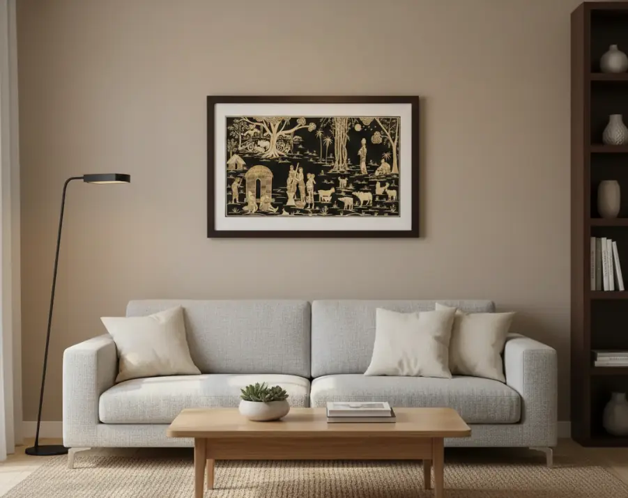 Tribal Village Life Gold Art Panel