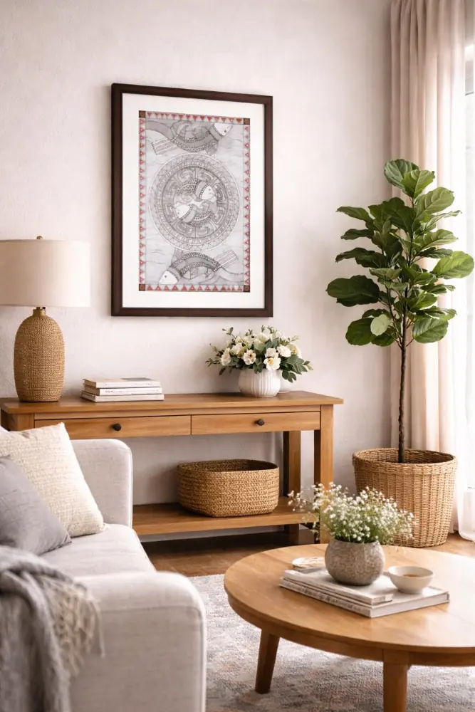 Handcrafted Madhubani Painting – Fish Motif in Monochrome