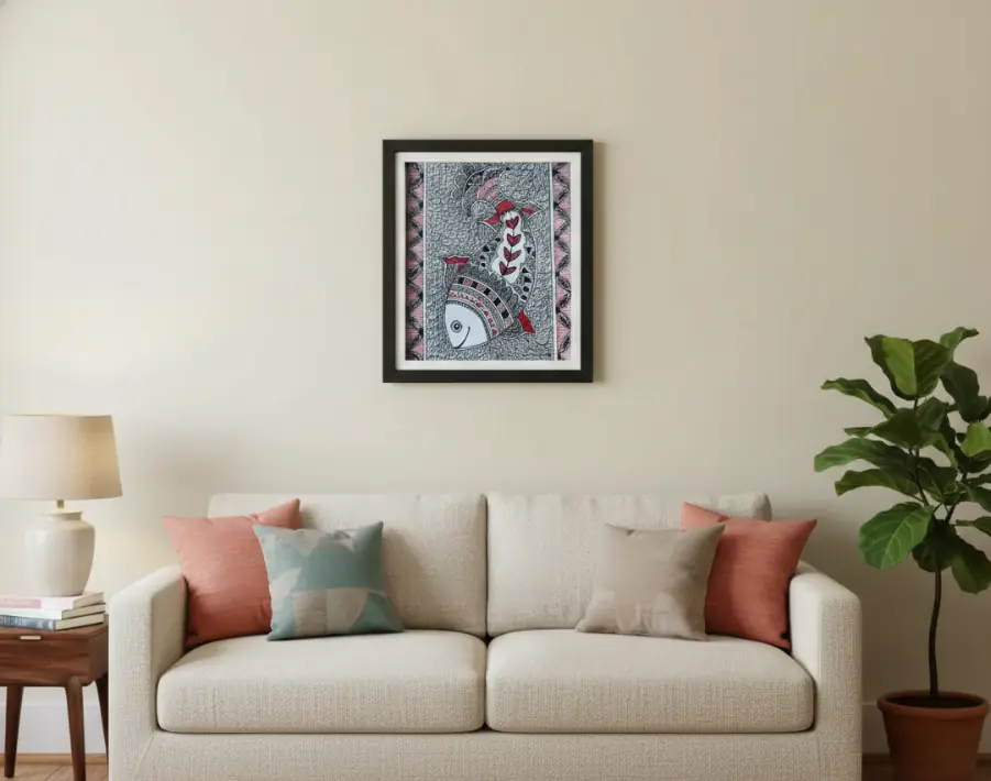 Handmade Madhubani Painting – Auspicious Fish Motif