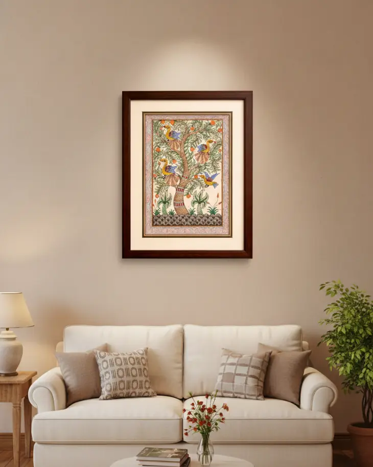  Handcrafted Madhubani Painting Birds on a Tree
