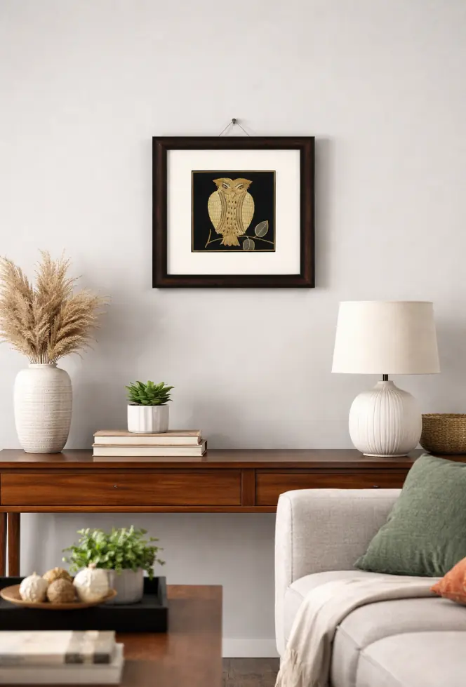 Handcrafted Sikki Grass Art  Majestic Owl