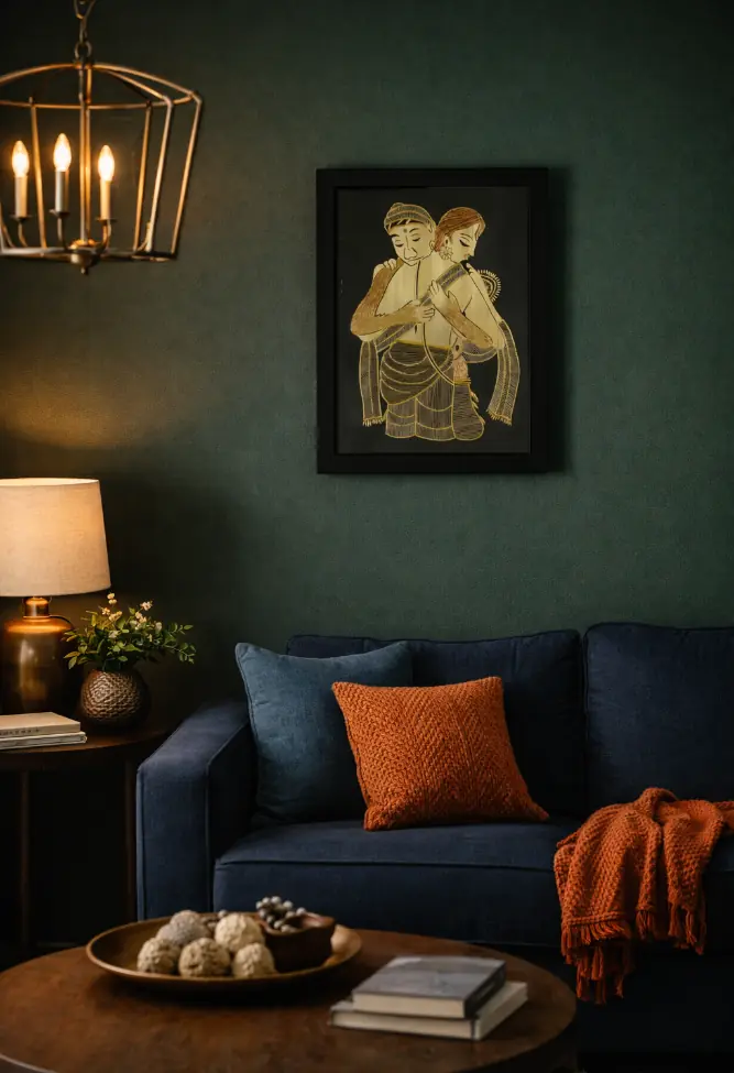 Handcrafted Sikki Grass Art  Lord Ram and Hanuman Embrace