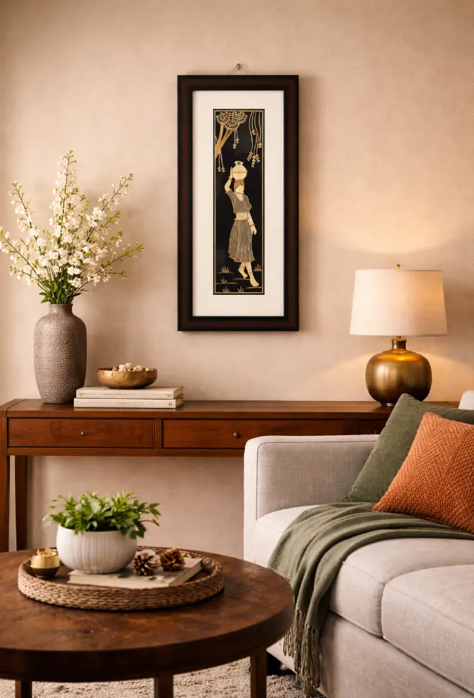 Handcrafted Sikki Grass Art  Village Woman Carrying a Pot