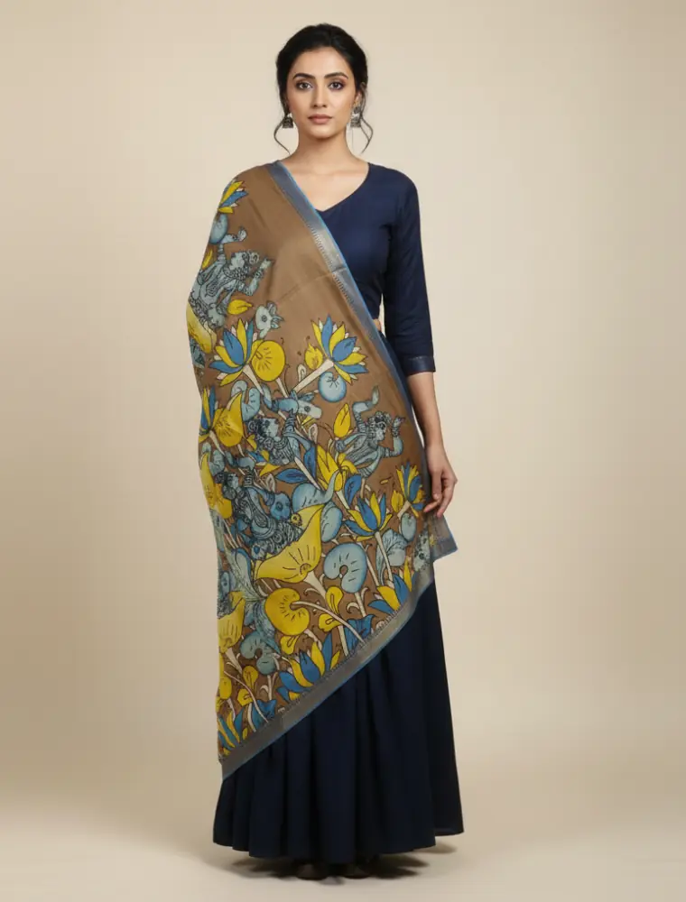 Lord krishna dance Hand-Painted kalamkari Dupatta