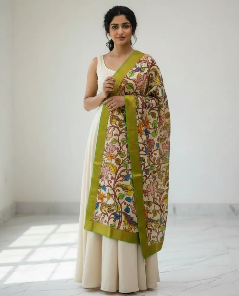 Floral Print Bangalore Silk Kalakari Dupatta 
