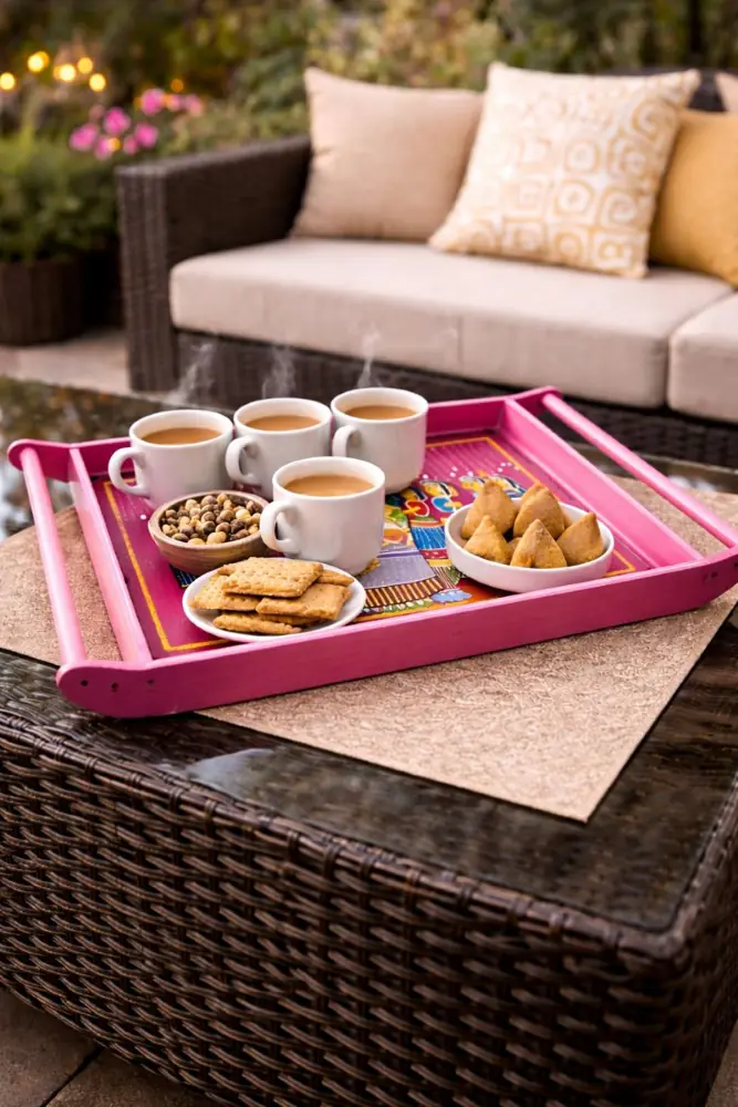  Pink Colour Tikuli Art Tray – Handcrafted 