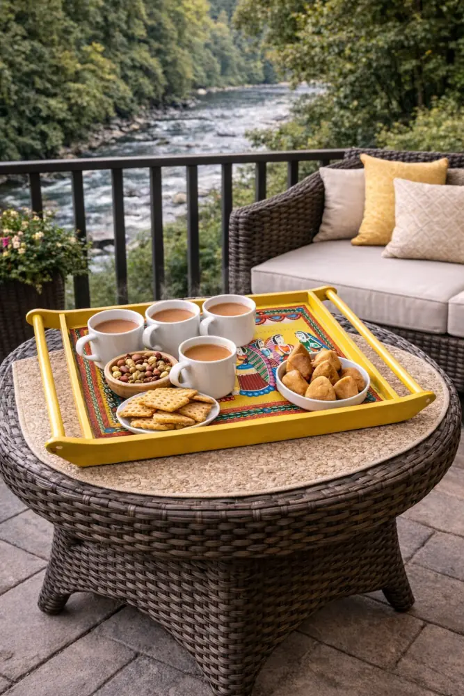 Buy Tikuli Art Tray – Yellow, Handcrafted 