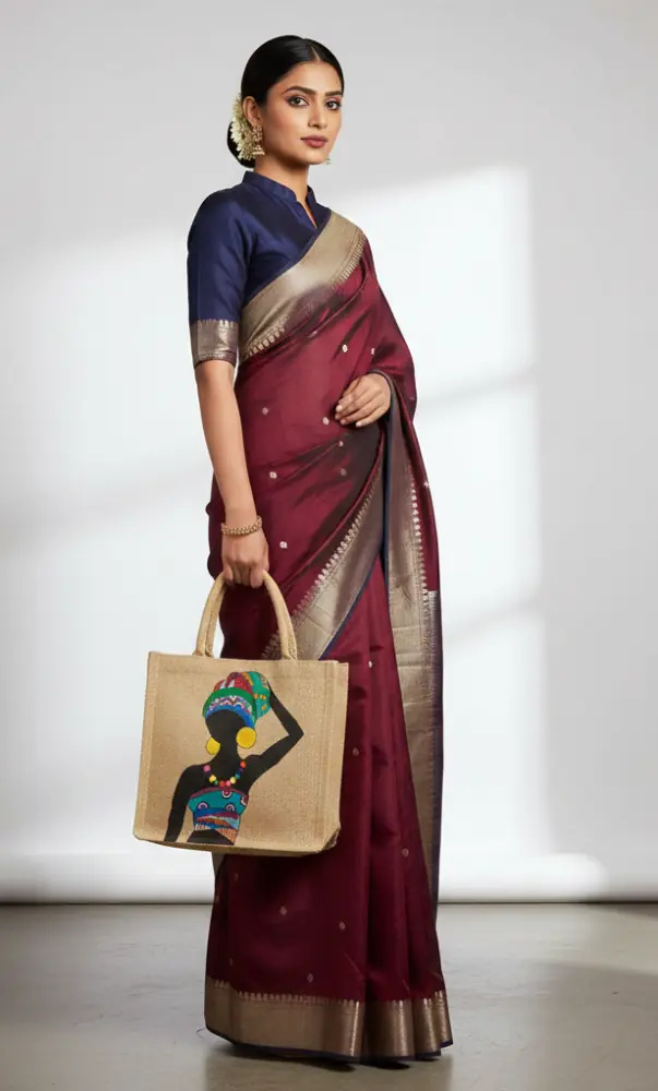 Jute Bag with African Woman  