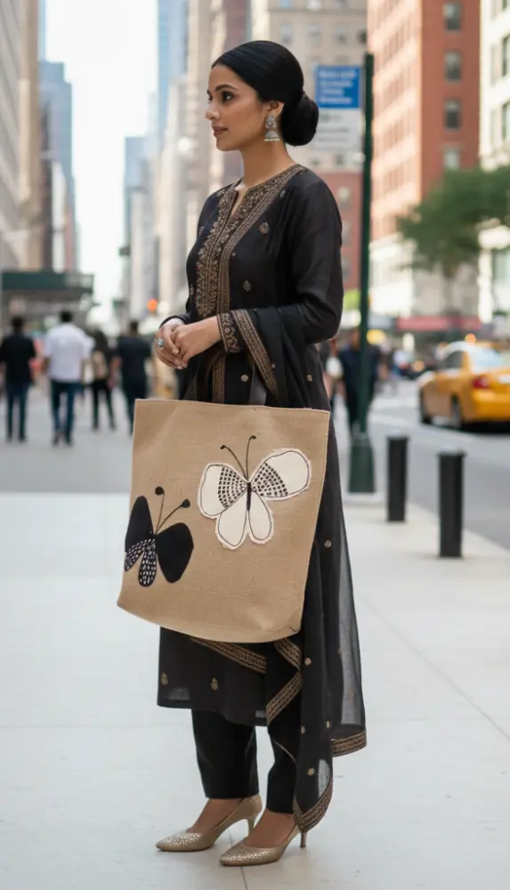 Butterfly Bloom Jute Bag