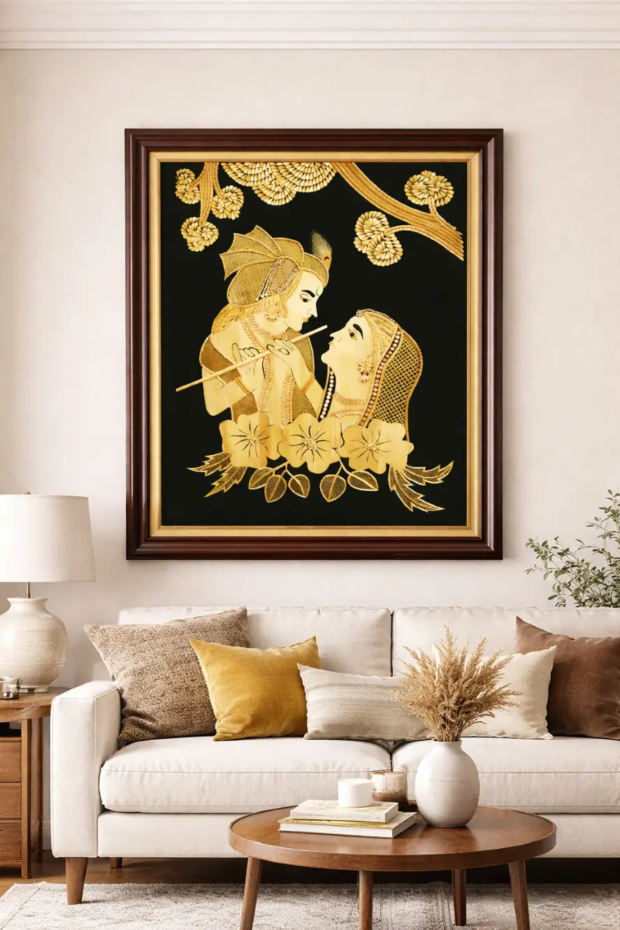 Handcrafted Sikki grass Radha Krishna Painting