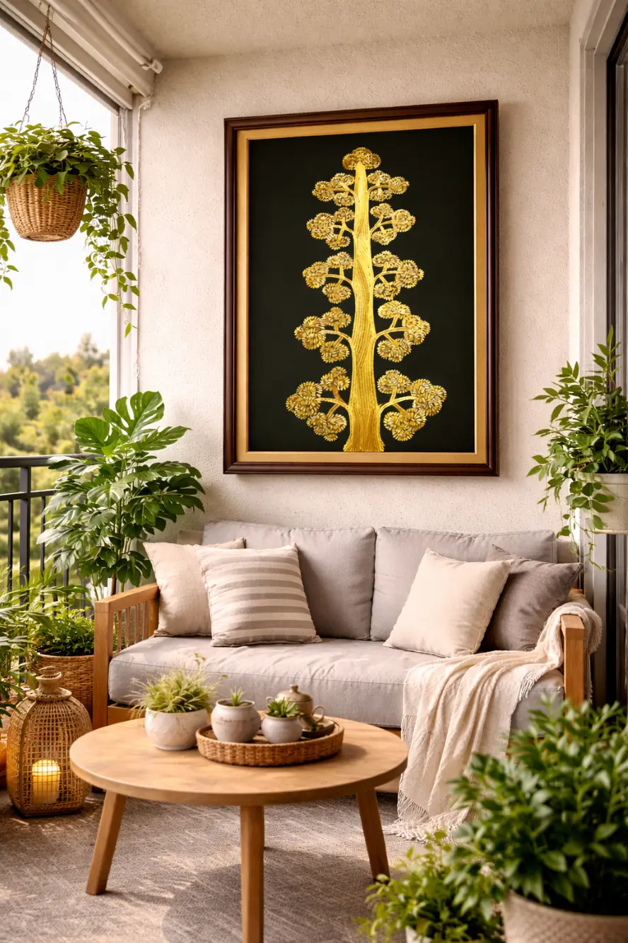 Handcrafted Sikki grass Tree Painting