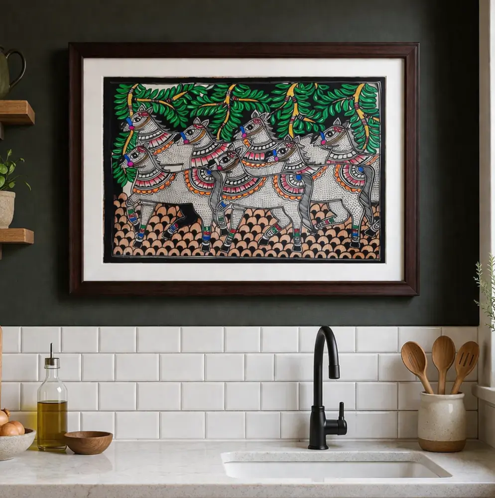 Traditional Horse Procession Madhubani Painting