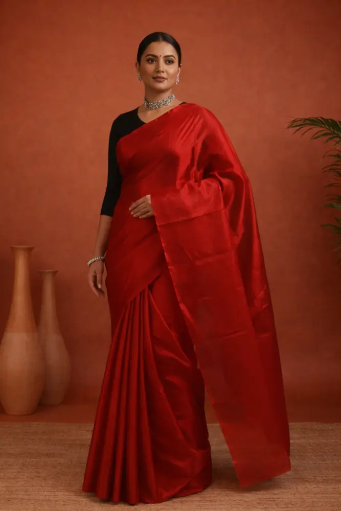Pure Tussar Silk Saree Royal Crimson Red