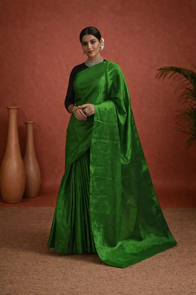 Panna Green Pure Tussar Silk Saree